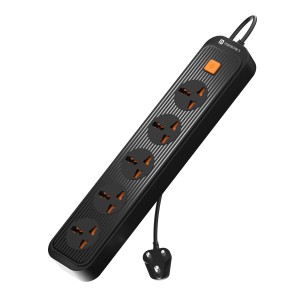 Power Plate 13 Multiplug Extension Board with 5 Power Sockets, 1500W, 2M Cord, Fireproof Material & Short Circuit Protection (Black)
