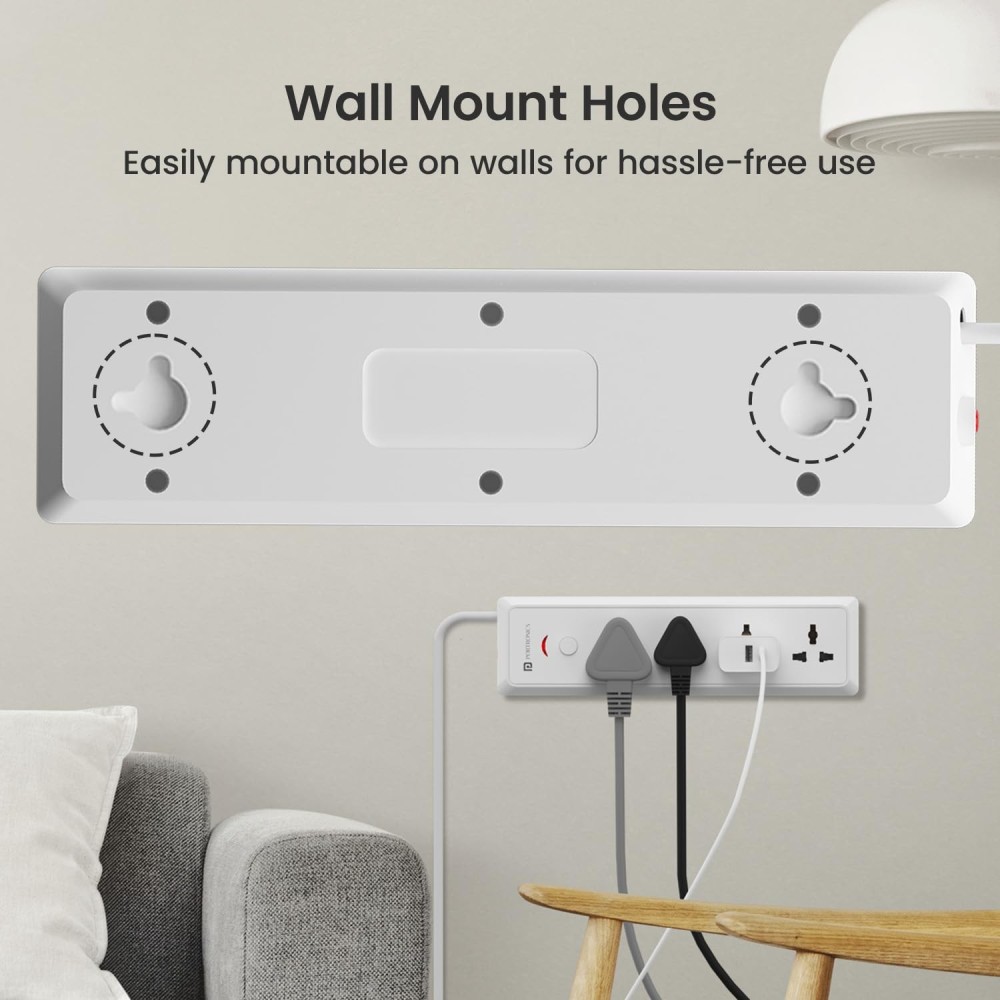 Portronics Power Plate 17 Extension Board 4 Sockets 3840W 2m-(White)