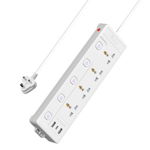 Portronics Power Plate 19 Extension Board with 4 Universal Sockets, 3m Heavy-Duty Cord, 2000W Power Strip, 5 Individual Switches-(White)