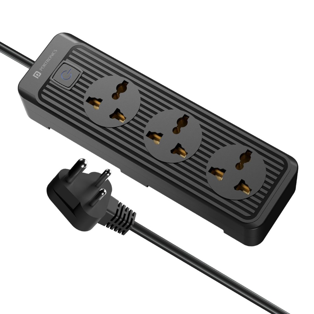 Portronics Power Plate 21 Extension Board with 3 Universal Sockets, 1.5m Cord, 1440W, Fireproof Multi Plug, 6A Power Strip (Black)