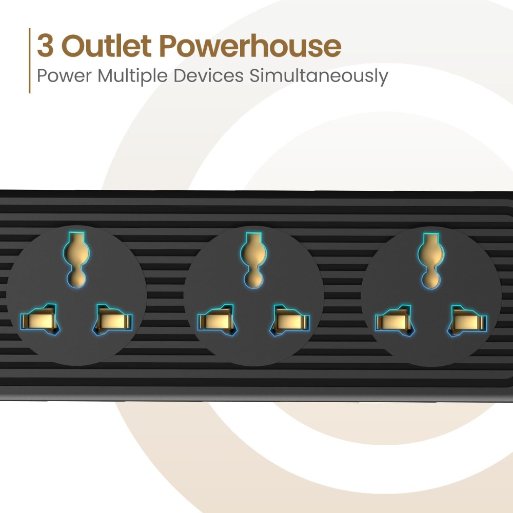 Portronics Power Plate 21 Extension Board with 3 Universal Sockets, 1.5m Cord, 1440W, Fireproof Multi Plug, 6A Power Strip (Black)