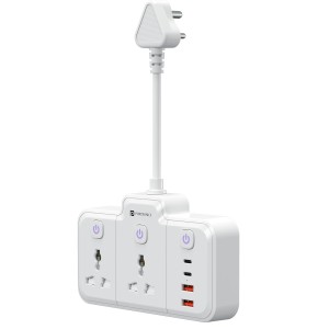 Portronics Power Plate Plus 2500W 6-in-1 Power Extender with 2 Universal Sockets & 4 USB Ports, Individual Switches, Child Safety Shutters-(White)