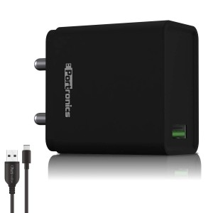 Portronics Adapto One 18W 3A USB Fast Charging Adapter with 1M Type-C Cable | Single Port Wall Charger for iPhone, iPad, Samsung & More-(Black)