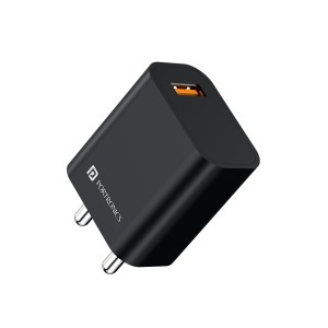 Portronics Adapto One Plus 18W 3A Mach USB Fast Charging Adapter with 1M Type-C Cable (Black) | Compatible with iPhone, iPad & Samsung Smartphones