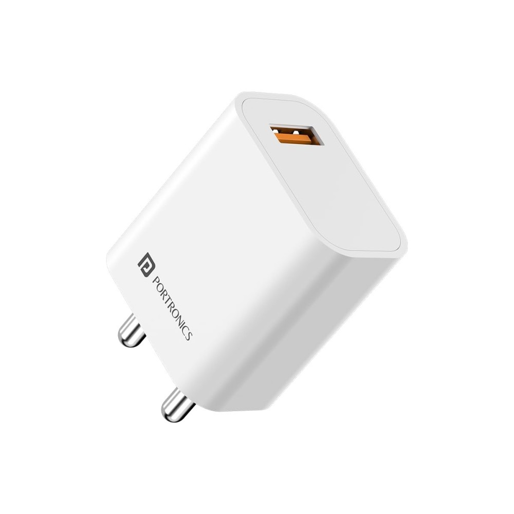Portronics Adapto One Plus 18W 3A Fast Charging Adapter with 1M Micro USB Cable (White) | USB Wall Charger for iPhone, iPad & Samsung