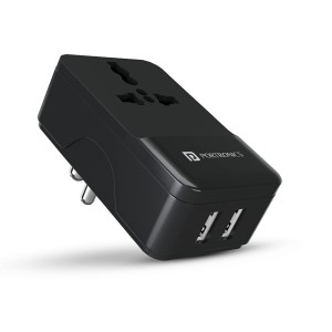 Portronics Adapto III Dual USB Adapter with AC Power Socket 3.4A Fast Charger-(Black)