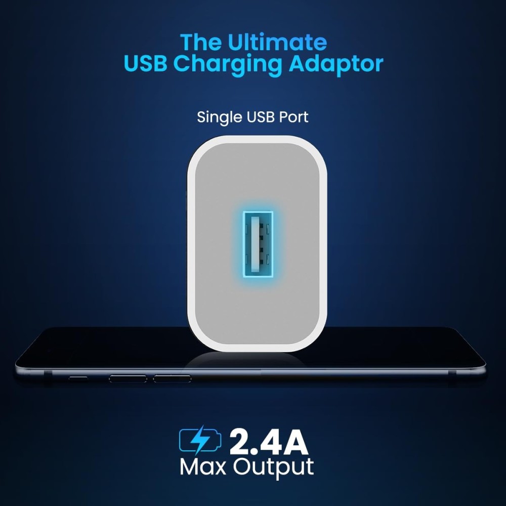 Portronics Adapto 12 12W 2.4A Fast Wall Charger for iPhone, iPad & Samsung Smartphones – (White) | USB Mobile Charger