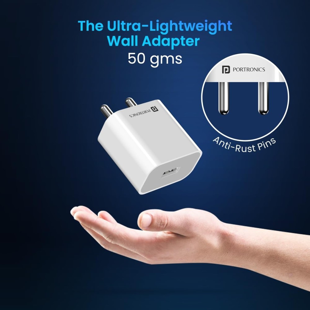 Portronics Adapto 12 12W 2.4A Fast Wall Charger for iPhone, iPad & Samsung Smartphones – (White) | USB Mobile Charger