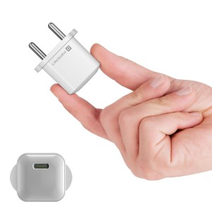 Portronics Adapto 20 Lite 20W GaN USB-C PD Fast Charger | Compact Type-C Wall Charger for iPhone, iPad & Android (White)