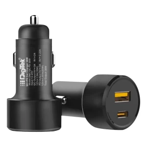 Digitek® (DMC QC PD 38W) Fast Car Charger with Dual Output, 38 Watts Total (18W QC + 20W Type C PD), Fast Charging, Adapter for iOS & Android Smartphones and Tablets (Black)