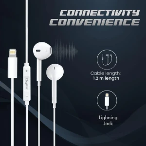 Digitek® DE 044 LTC Wired Lightning Earphones with Mic for iPhone – In-Ear Stereo Earphones with Noise Cancelling – Pair with Bluetooth