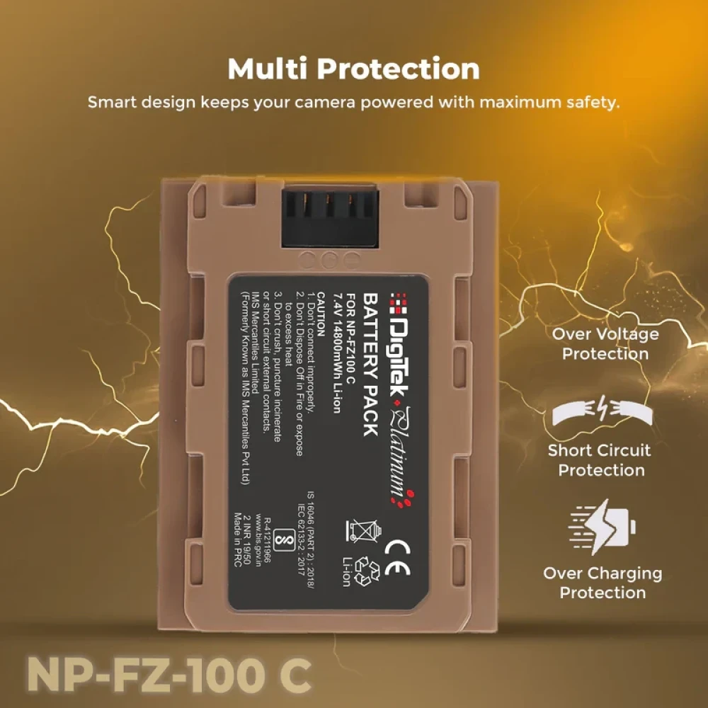 Digitek® Platinum (NP FZ100 Type C) 14800mWh High Capacity Li-Ion Camera Battery for Sony