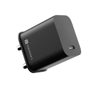 Portronics Adapto 20C 20W Type-C PD 3.0 Fast Charging Adapter for iPhone 14/13/12/11 Series - (Black) | USB-C Charger