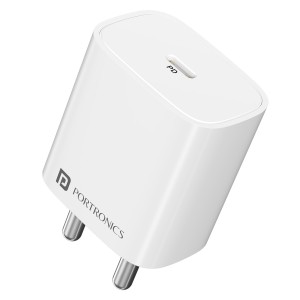 Portronics Adapto 25 Plus 25W Type-C PD GaN Fast Charger | Superfast USB-C Mobile Charging Adapter for iPhone 16/15/14/13, Samsung Galaxy & Type-C Devices-(White)