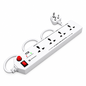 Portronics Power Plate 4 Extension Board 1500W with 4 Universal Sockets, USB Charging Port, 1.5m Cord & Child Safety Shutter – (White)