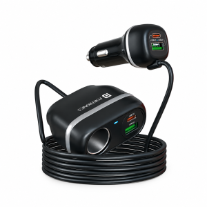 Portronics Car Power Trail 111W 4-Port Car Charger with Dual 30W USB Type-C PD & Dual 22.5W USB-A Fast Charging, Front & Back Seat Charging, Cigarette Lighter Socket – (Black)