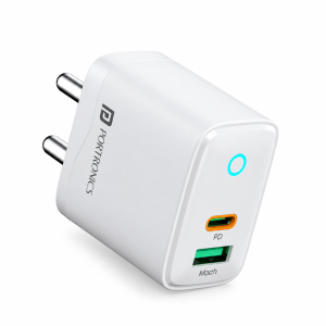 Portronics Adapto 35B 35W Dual Port Fast Charging Adapter with USB-C PD & USB-A PPS, Compatible with iPhone, Samsung & Android Smartphones – (White)