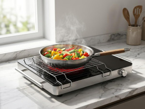 Fame Infrared Cooktop with Grill Rack 2200W Electric Stove | Crystal Glass Top | Fast & Even Heating | Tandoor Style Cooking | All Utensil Compatible | Compact Portable Design