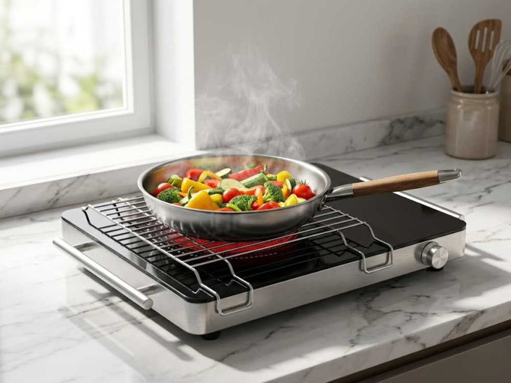 Fame Infrared Cooktop with Grill Rack 2200W Electric Stove | Crystal Glass Top | Fast & Even Heating | Tandoor Style Cooking | All Utensil Compatible | Compact Portable Design