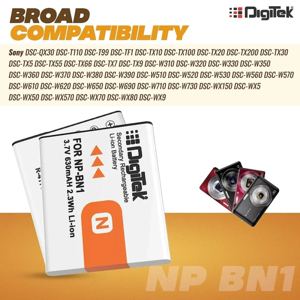 Digitek® (NP-BN1) 630 mAh Rechargeable Battery Packs for Nikon Digital Camera | Compatibility - TX7-W-390, W-380, W-370, W-350, W-330, W-310