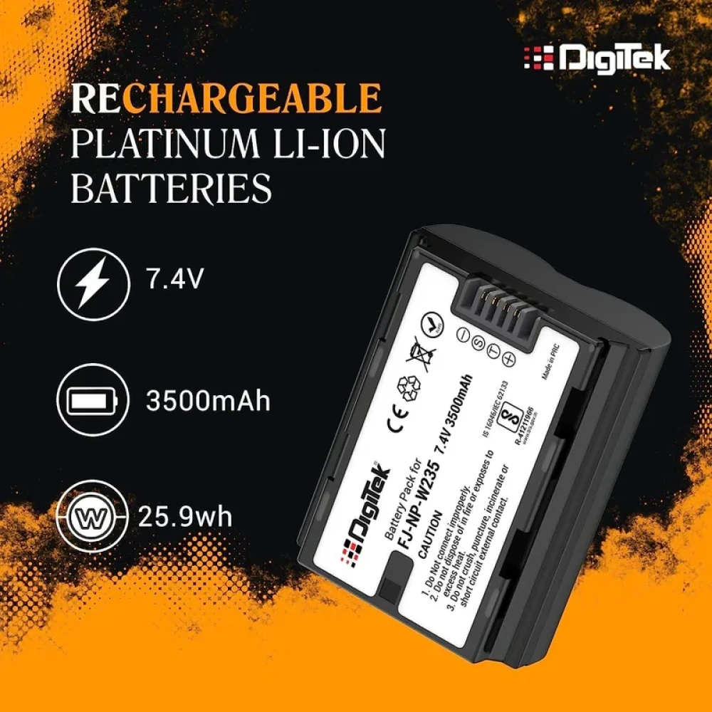 Digitek® (NP-W235) Extra Power Secondary Rechargeable Li-ion Camera Battery for NP-W235 (3500mAh)