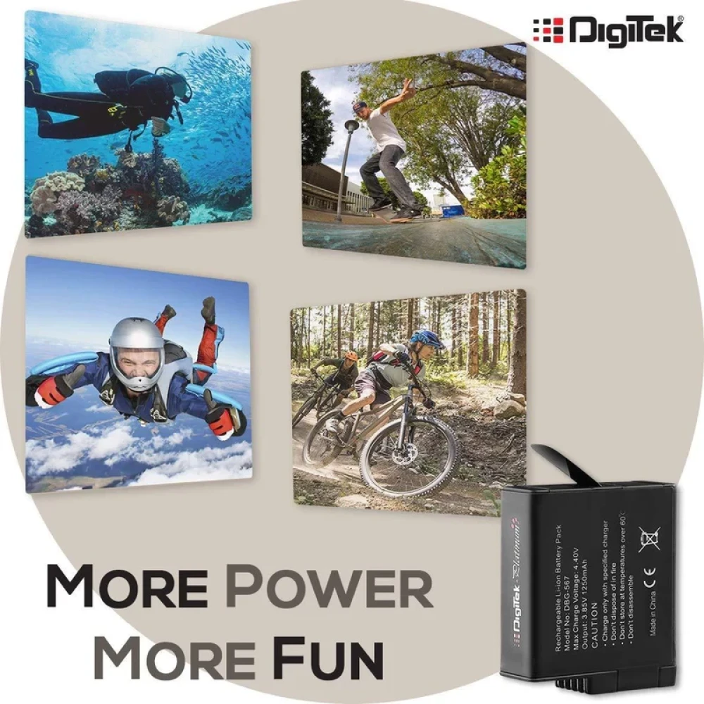 Digitek® Platinum (DBG 567 Go Pro) Rechargeable Battery | Compatible with Hero-5, Hero-6, Hero-7, Hero-2018 | Capacity 1250mAh (DBG 567)