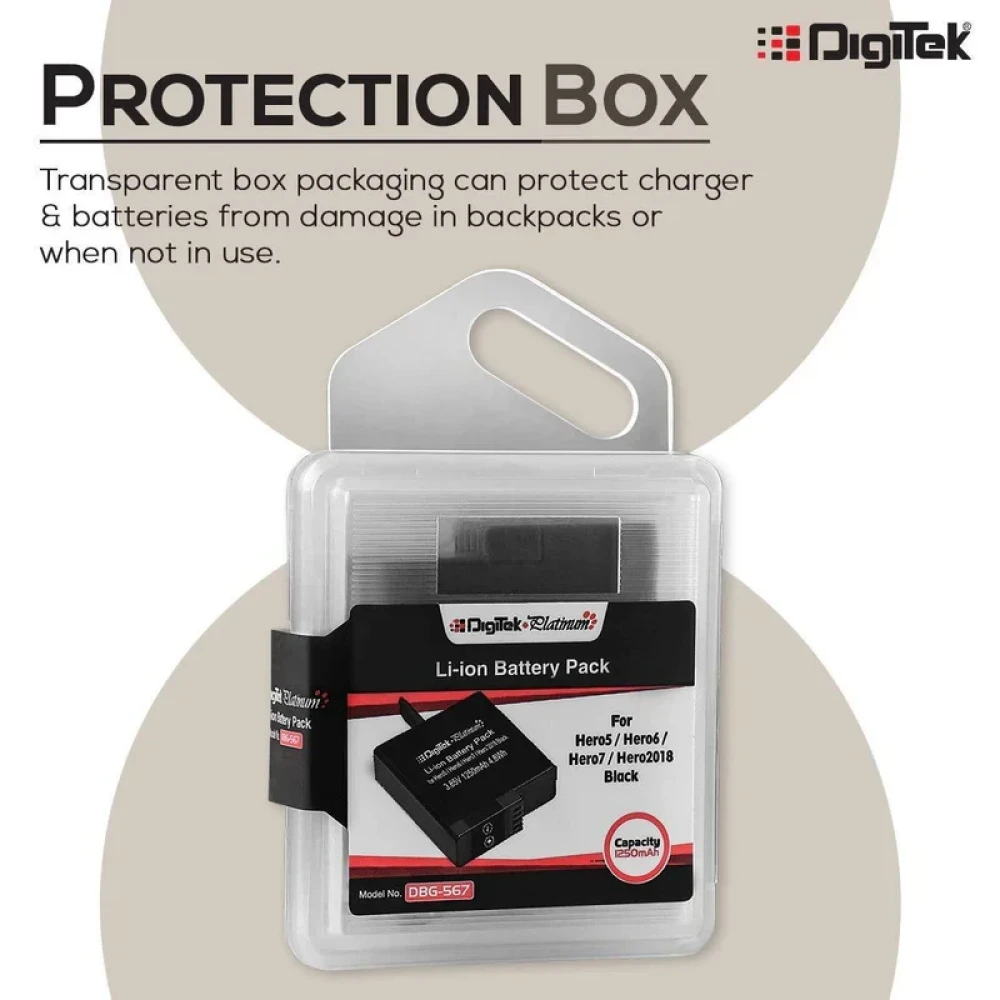 Digitek® Platinum (DBG 567 Go Pro) Rechargeable Battery | Compatible with Hero-5, Hero-6, Hero-7, Hero-2018 | Capacity 1250mAh (DBG 567)