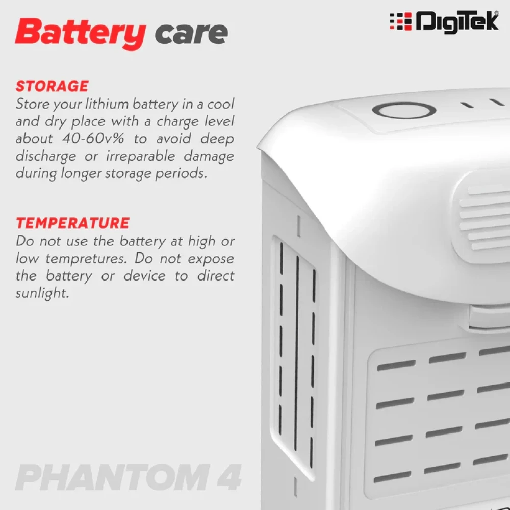 Digitek® (DJI Phantom 4) Lithium-ion Rechargeable Battery with LED Indicator and Smart IC | Compatible with Phantom 4 Series Drones, up to 28 Minute Flying time