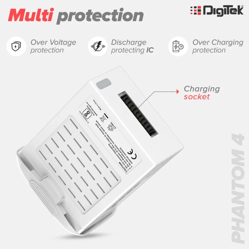 Digitek® (DJI Phantom 4) Lithium-ion Rechargeable Battery with LED Indicator and Smart IC | Compatible with Phantom 4 Series Drones, up to 28 Minute Flying time
