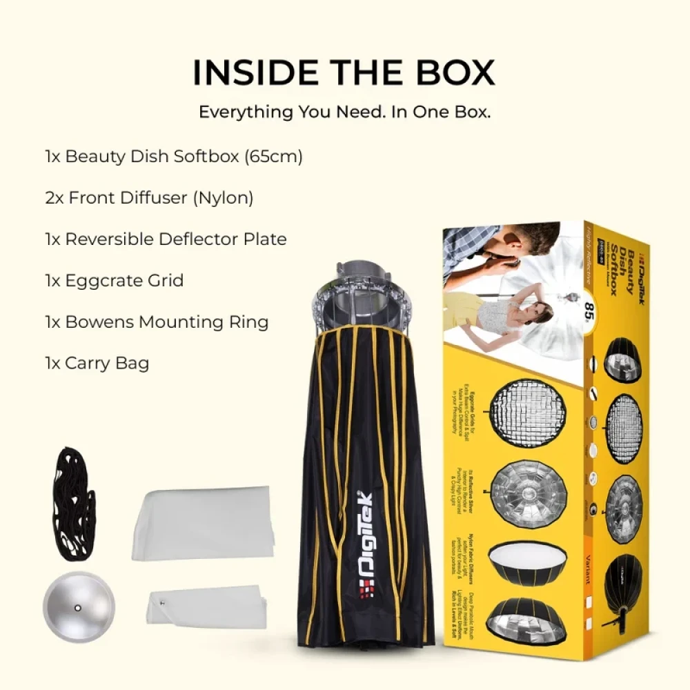 Digitek® DBDS 65W 65cm Beauty Dish Softbox (White), Collapsible, Transportable, Lightweight Bowen Mount for Photography & Studio Lighting with Removable Diffuser