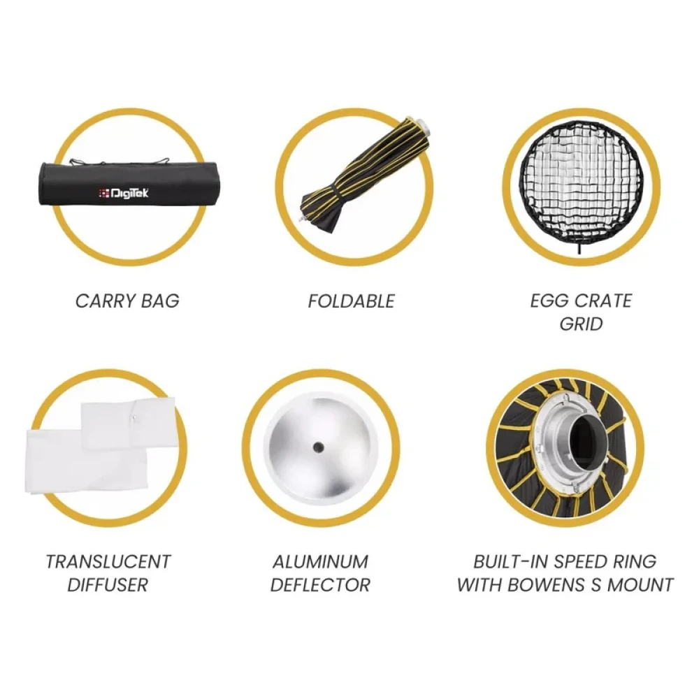 Digitek® (DBDS 85S) 85cm Beauty Dish Softbox DBDS-85S, Collapsible, Transportable, Lightweight Bowen Mount for Photography & Studio Lighting with Removable Diffuser