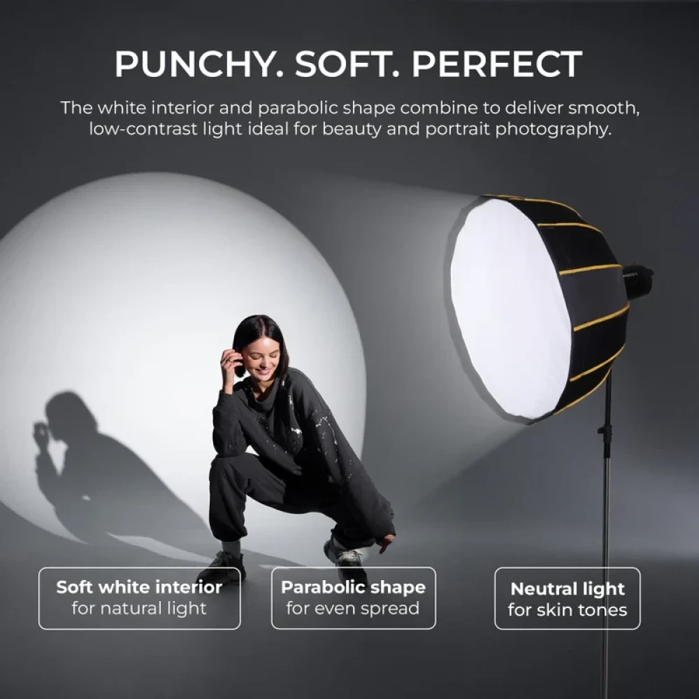 Digitek® DBDS 105W 105cm Beauty Dish Softbox (White), Collapsible, Transportable, Lightweight Bowen Mount for Photography & Studio Lighting with Removable Diffuser