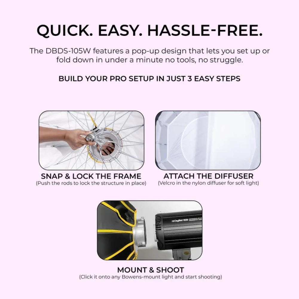 Digitek® DBDS 105W 105cm Beauty Dish Softbox (White), Collapsible, Transportable, Lightweight Bowen Mount for Photography & Studio Lighting with Removable Diffuser
