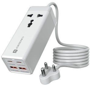 Portronics Adapto Volt 65 65W 5-in-1 Power Strip with 2 USB-C PD, 2 USB Ports & AC Socket for Laptop, iPhone, Smartphone & Tablet – (White)
