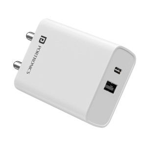 Portronics Adapto 70 33W Fast Charger Adapter with USB & Type-C PD PPS | 33W Dual Port Wall Charger - (White)