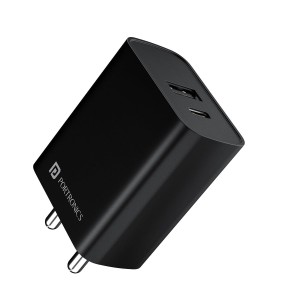 Portronics Adapto 70 33W Fast Charger Adapter with USB & Type-C PD | PPS, Dash, Warp & SuperDart Fast Charging - (Black)
