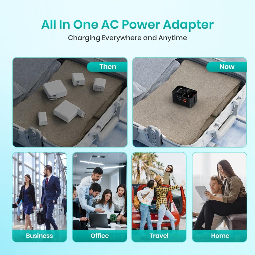 Portronics Juicemate Universal Travel Adapter 20W PD + 18W USB Fast Charger | International All-in-One Travel Plug for 200+ Countries (US, UK, EU, AUS) - (Black)