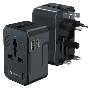 Portronics Juicemate 2 Universal Travel Adapter 12W Dual USB-A Fast Charging | International All-in-One Adapter for 200+ Countries (US/UK/EU/AUS) - (Black)