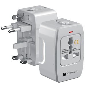 Portronics Juicemate 3 Universal Travel Adapter 6A AC Socket | All-in-One International Plug for 200+ Countries | US, UK, EU, AUS - (White)