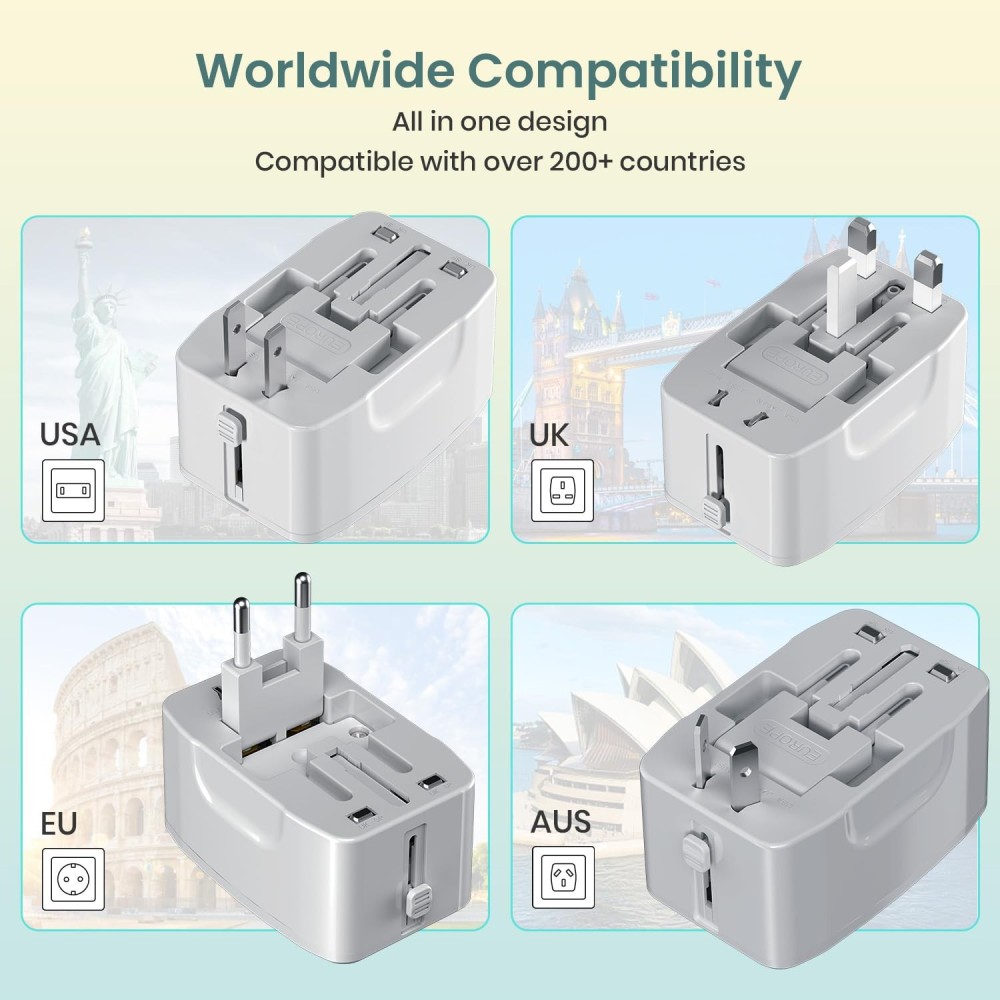 Portronics Juicemate 3 Universal Travel Adapter 6A AC Socket | All-in-One International Plug for 200+ Countries | US, UK, EU, AUS - (White)
