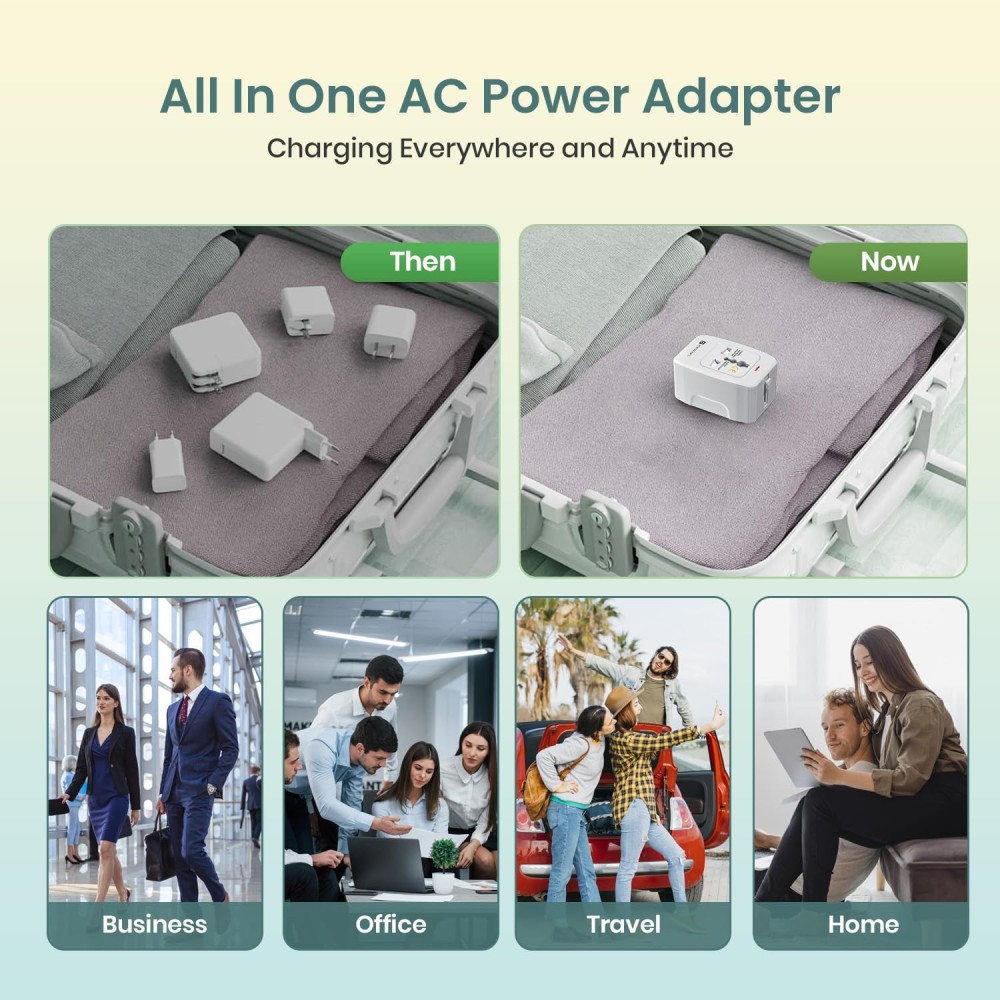 Portronics Juicemate 3 Universal Travel Adapter 6A AC Socket | All-in-One International Plug for 200+ Countries | US, UK, EU, AUS - (White)