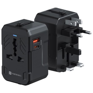 Portronics Juicemate 4 Universal Travel Adapter 20W PD + 18W USB Fast Charger | All-in-One International Adapter for 200+ Countries - (Black)