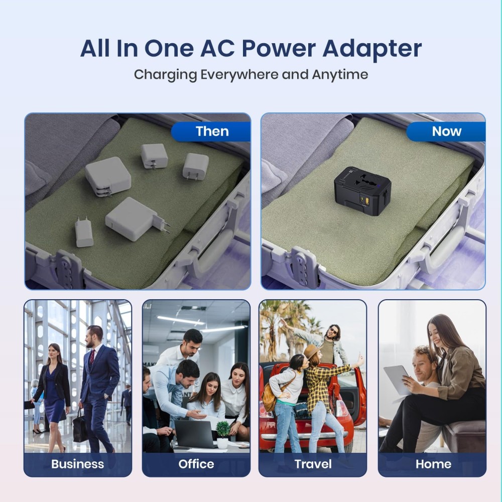 Portronics Juicemate 4 Universal Travel Adapter 20W PD + 18W USB Fast Charger | All-in-One International Adapter for 200+ Countries - (Black)
