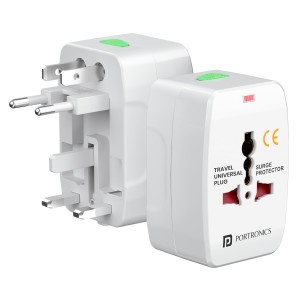 Portronics Juicemate Go Universal Travel Adapter with 6A AC Socket | International All-in-One Travel Charger for 180+ Countries (US/UK/EU/AUS) - (White)