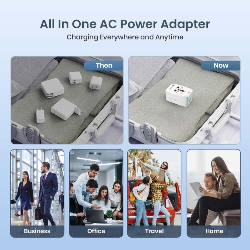 Portronics Juicemate Go Universal Travel Adapter with 6A AC Socket | International All-in-One Travel Charger for 180+ Countries (US/UK/EU/AUS) - (White)