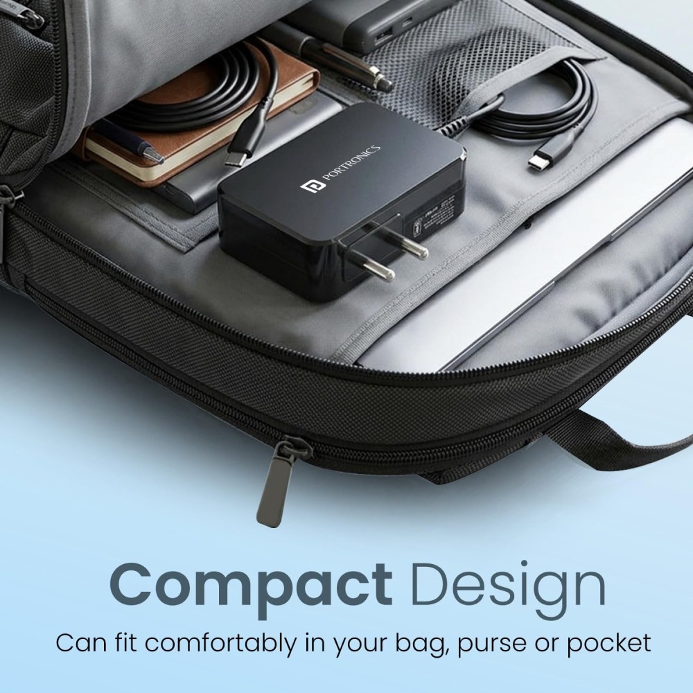 Portronics Zion 90 90W PD Fast Charging Laptop Adapter with Built-in USB-C Cable, PPS Technology, 1.5m Cable for Laptops, MacBooks, Tablets & Smartphones - (Black)