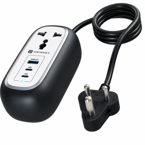 Portronics Volt 65 Pro 67W Smart Desktop Charger with 2 USB-C PD, USB-A, 2 AC Sockets, 1M Cable for Laptop, iPhone, Smartphones & Tablets (Black)