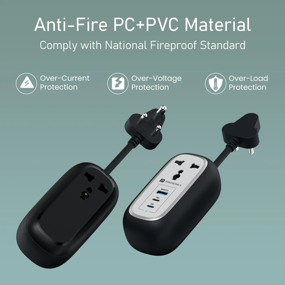 Portronics Volt 65 Pro 67W Smart Desktop Charger with 2 USB-C PD, USB-A, 2 AC Sockets, 1M Cable for Laptop, iPhone, Smartphones & Tablets (Black)