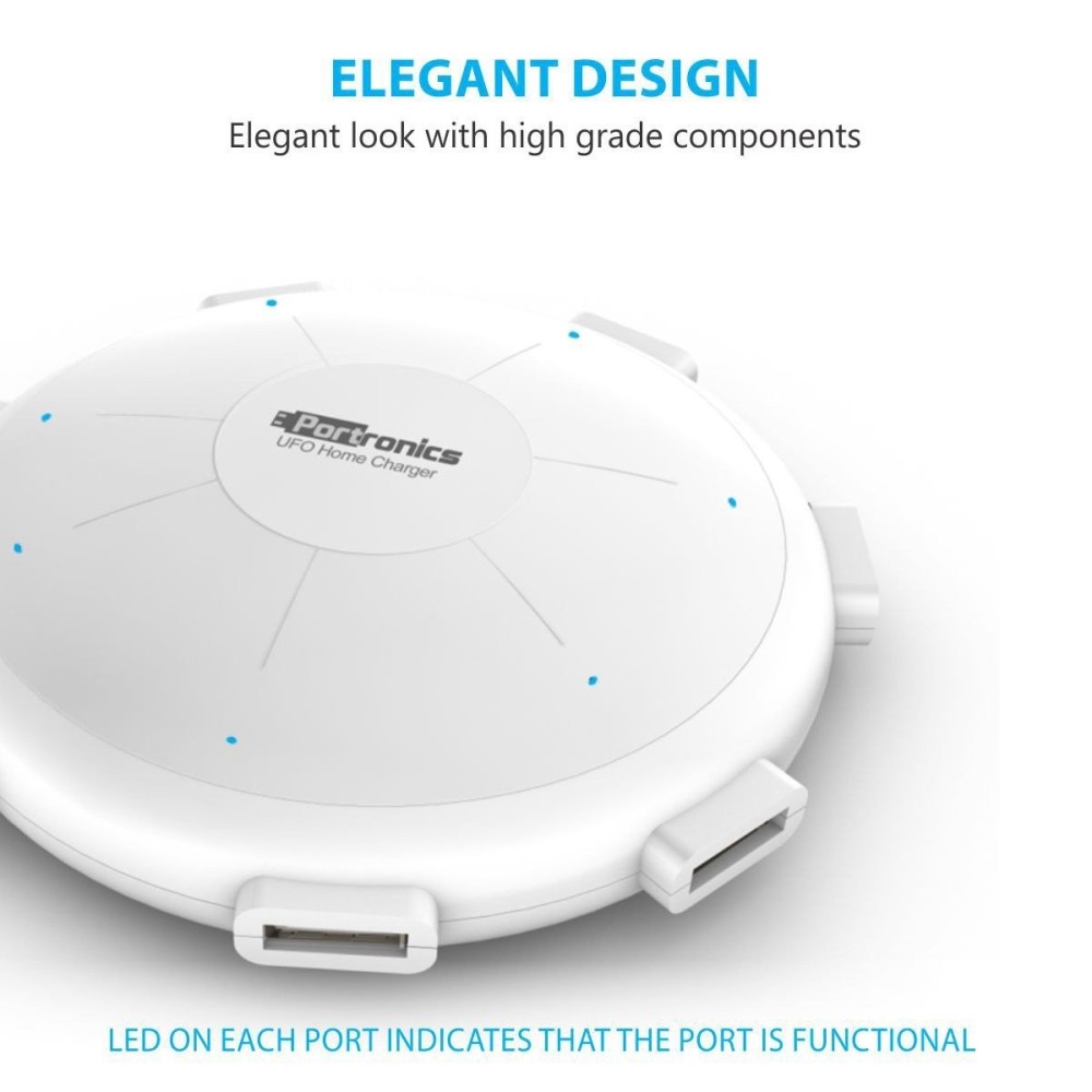 Portronics UFO USB Home Charger 6-Port 8A Fast Charging Station for Smartphones & Tablets  Multi USB Charger - (White)