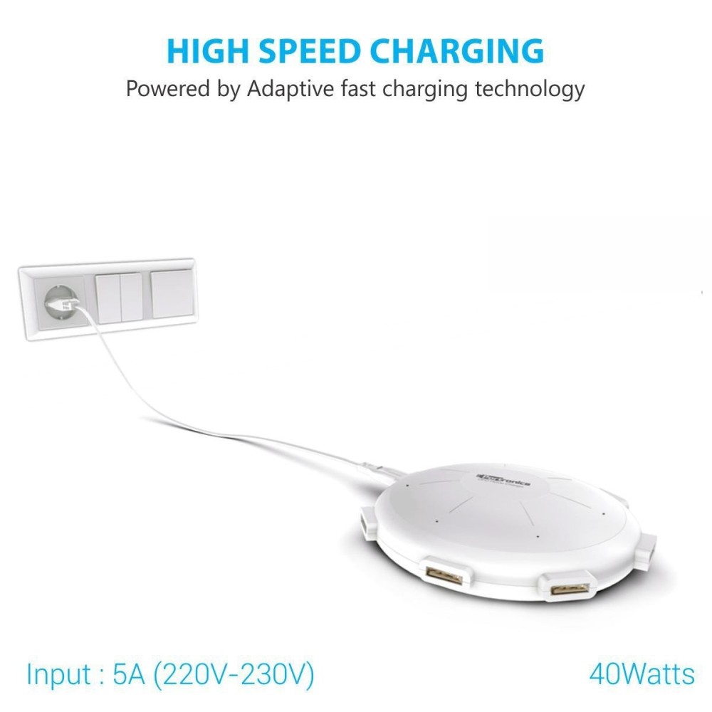 Portronics UFO USB Home Charger 6-Port 8A Fast Charging Station for Smartphones & Tablets  Multi USB Charger - (White)